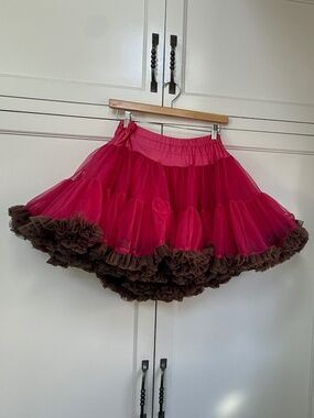Vintage Hot Pink Brown Ruffle Petticoat Crinoline Skirt